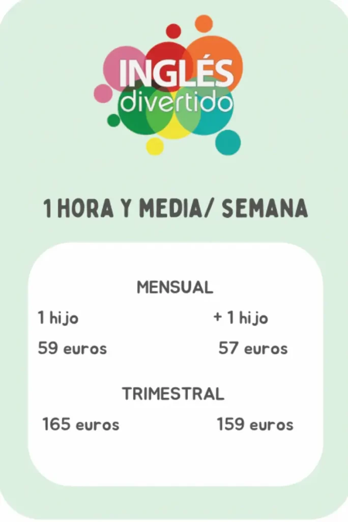Precios de clases de inglés 1 hora y media por semana en Inglés Divertido